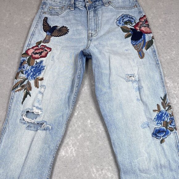 Abercrombie & Fitch Jeans SZ 25 Annie Girlfriend Floral Embroidered Distressed - Picture 3 of 16